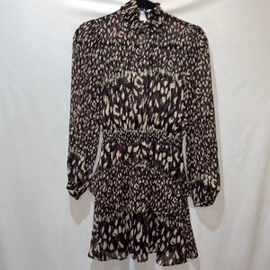 Zara Printed High Neck Long Sleeve Sheer Ruffle Mini Skirt Dress Medium M